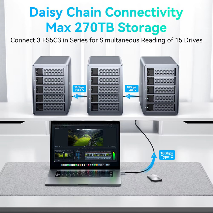 Yottamaster 5-Bay RAID externes Festplattengehäuse für 2,5 Zoll und 3,5 Zoll SATA HDD und SSD mit 150 W Leistung und Lüfter - Bild 2