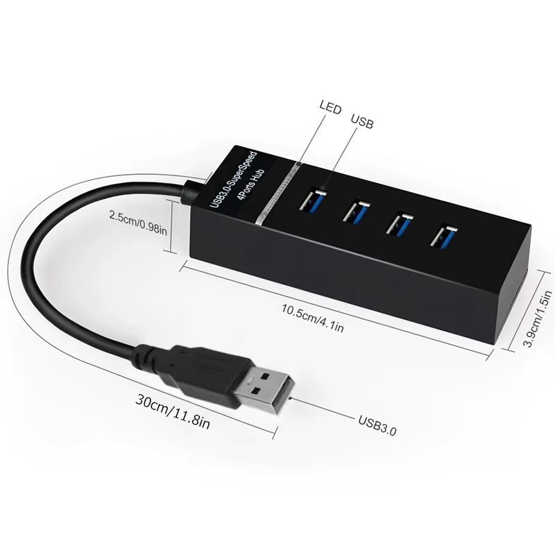 OULLX USB 3.0 Hub mit 4 Ports High Speed Datenübertragung und LED-Anzeige als Kabelsplitter und Ladestation in Schwarz oder Weiß - Bild 4