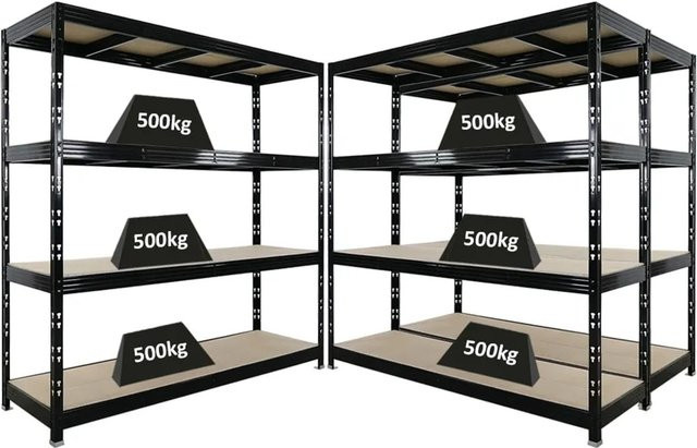 PROREGAL Rhino Schwerlastregal Set aus 3 Stück, Schwarz, 4 Ebenen mit Spanplatten, Fachlast 500 kg, B/T/H: 200 x 60 x 200 cm - Bild 1
