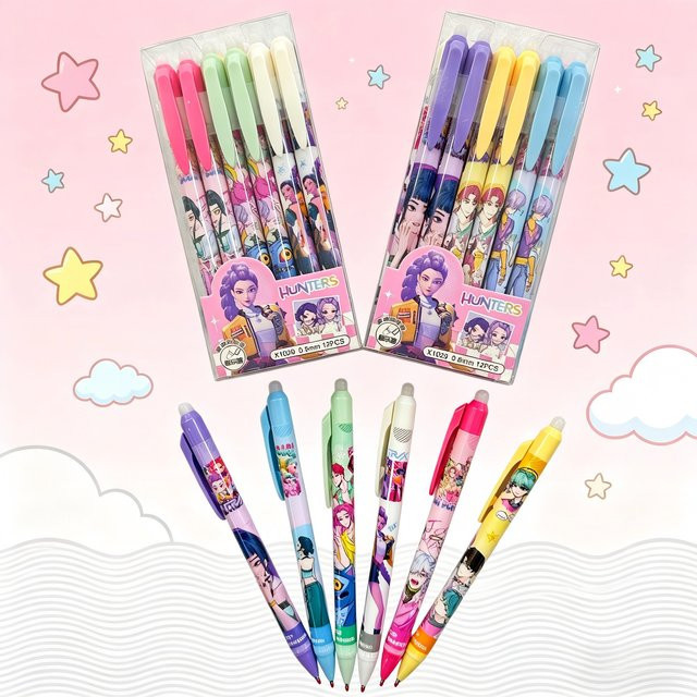 12 Stück Bandai Cartoon-Gelschreiber mit löschbarer Tinte, 0,5 mm, einziehbar, mehrfarbig - Bild 1