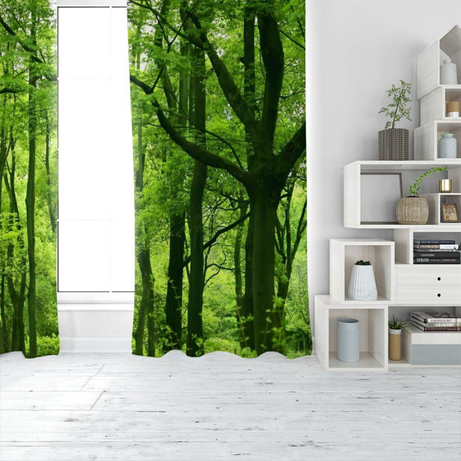 Yiran Furniture Vorhänge mit Wald-Design aus Polyester in Grün, 2er-Set, semi-transparent, Breite: 35 cm, Höhe: 100 cm - Bild 2