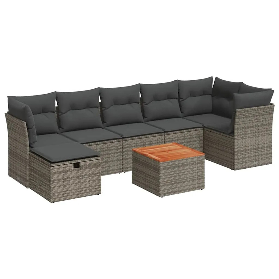 vidaXL 8-tlg. Garten-Sofagarnitur aus Poly-Rattan in Grau mit Kissen und L-Form - Bild 2