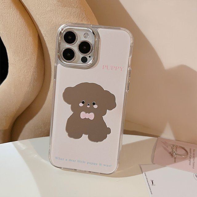 MUQGEW Handyhülle mit süßem Cartoon-Welpen-Design und Make-up-Spiegel für iPhone 11 bis iPhone 16 Pro Max, transparent, stoßfest - Bild 1