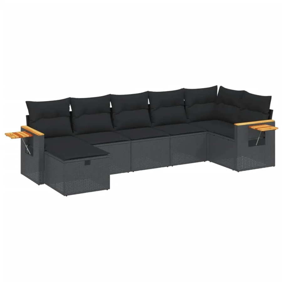 vidaXL 7-tlg Garten-Sofagarnitur aus Poly-Rattan mit Kissen in Schwarz - Bild 2