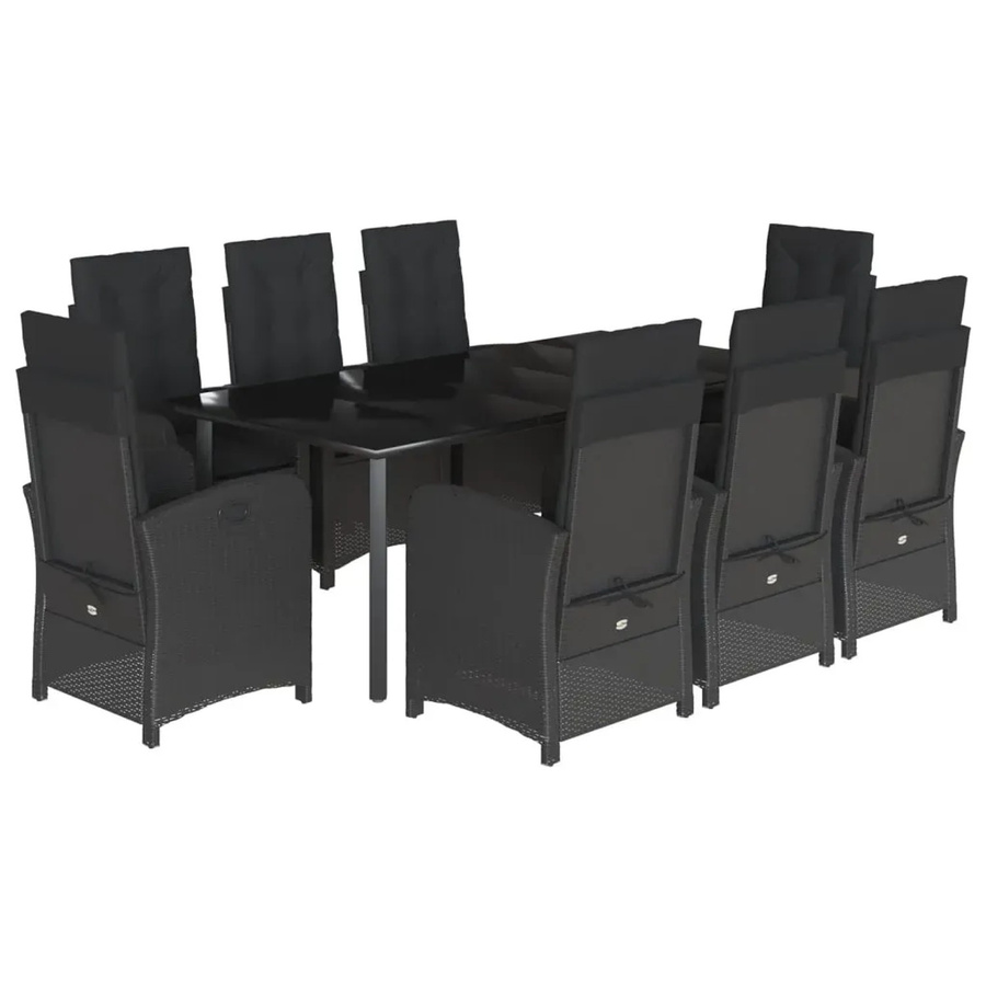 vidaXL 9-teilige Garten-Essgruppe aus Poly-Rattan in Schwarz mit Kissen und Glastisch - Bild 2