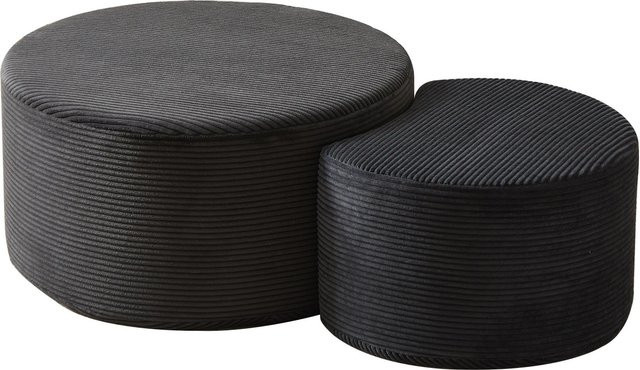 okwish Kaffeetisch Set 2er Polster Rund Modern Schwarz Stoff B/T/H: 84 x 84 x 28 cm - Bild 1