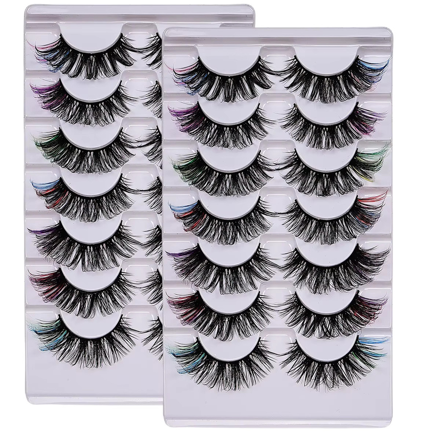 JIEFUXIN Künstliche Wimpern, 14 Paar, farbig, D-Locken, Volumen, Unisex - Bild 4