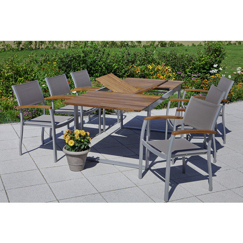 Merxx Naxos Gartenmöbel Set aus Aluminium, Textil und Akazienholz in Grau mit Ausziehtisch und 7 Sitzplätzen - Bild 2
