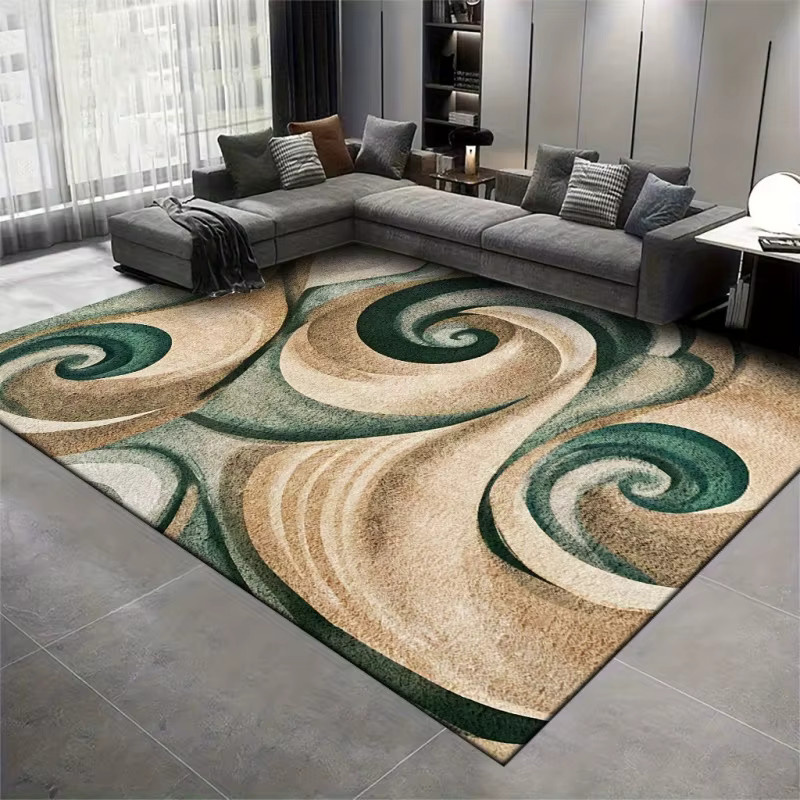 VIKAMA Moderner Teppich mit abstraktem Wirbelkunst-Motiv in Grün-Beige, rutschfest und waschbar, B x T: 120 x 80 cm - Bild 3