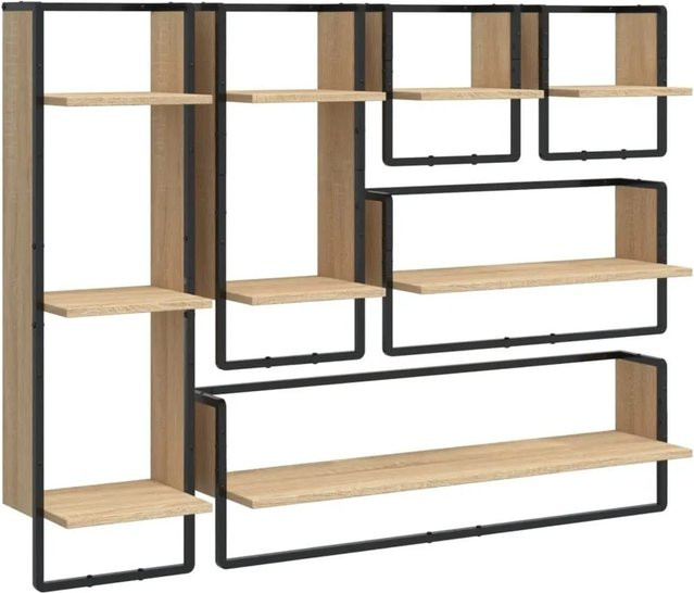 vidaXL 6-teiliges Wandregal-Set mit Kleiderstangen in Sonoma-Eiche und Metall, Wandmontage - Bild 1
