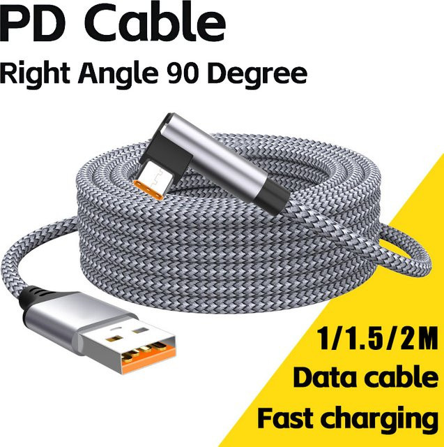 USB-C Winkelkabel Typ-C geflochtenes Schnellladekabel 6A in Schwarz - Bild 1