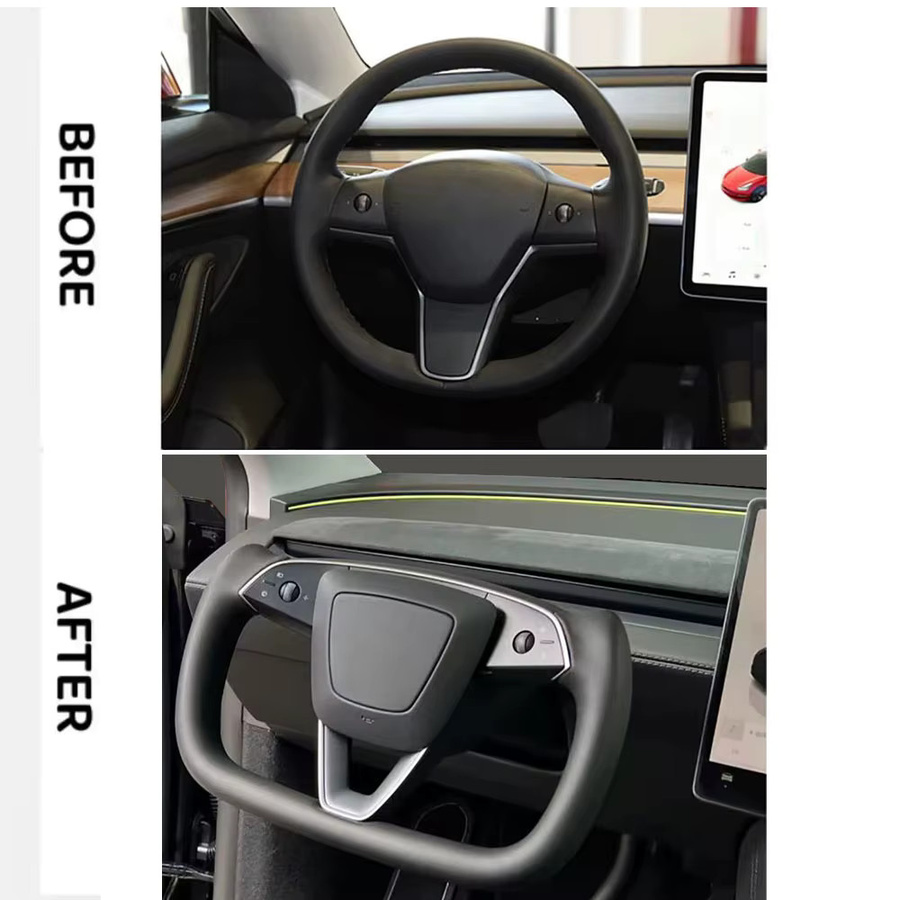 Beheizbares Yoke-Lenkrad für Tesla Model Y Juniper in Grau mit Leder-Design als maßgeschneidertes Zubehör - Bild 4
