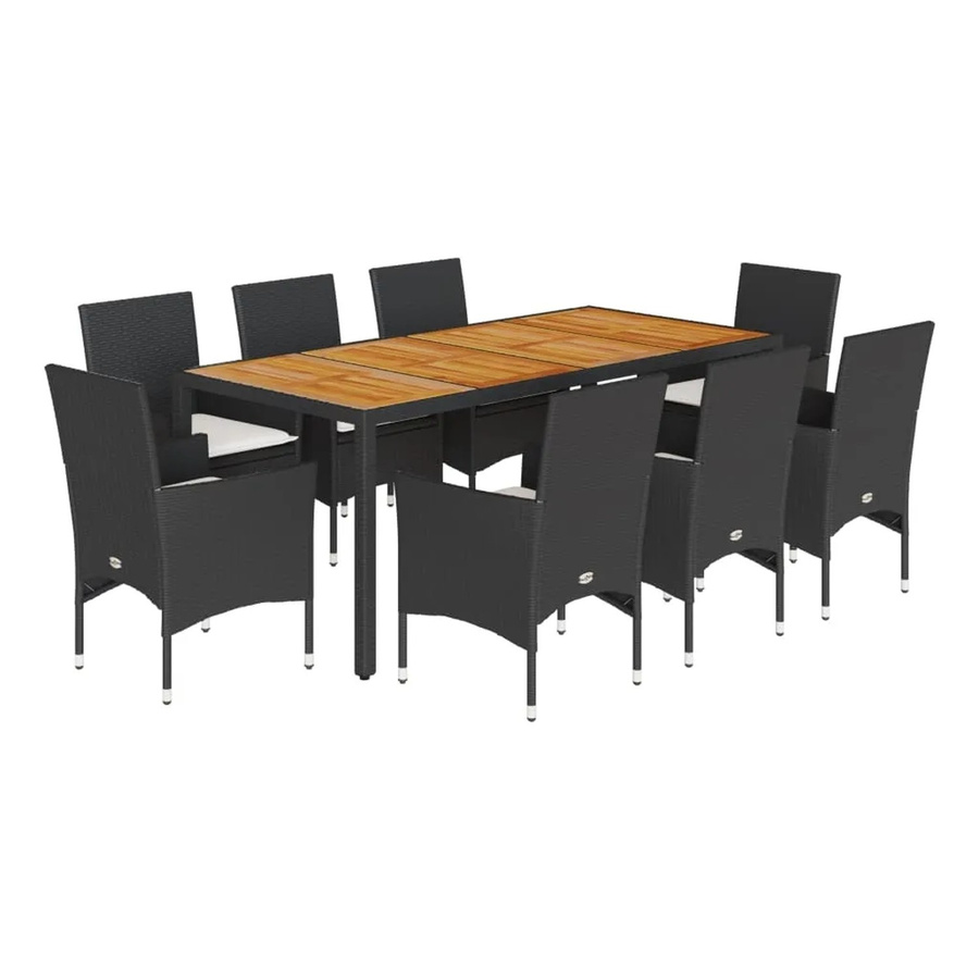 vidaXL 9-teilige Garten-Essgruppe aus Poly-Rattan und Akazienholz in Schwarz-Creme mit Kissen - Bild 2