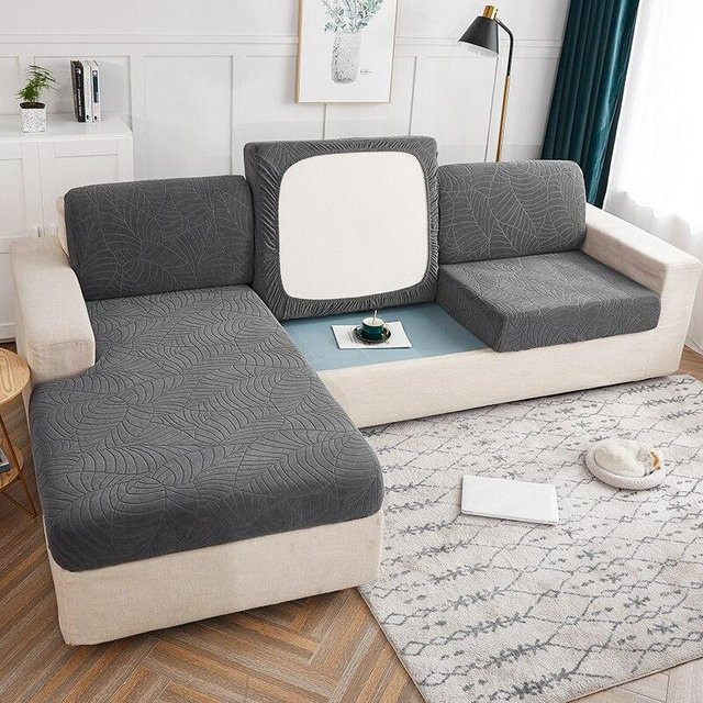FebEr Sofa-Sitzbezug aus Jacquard in Schiefergrau, elastischer Stretch-Schonbezug für dein Sofa, Breite: 95-135 cm - Bild 1