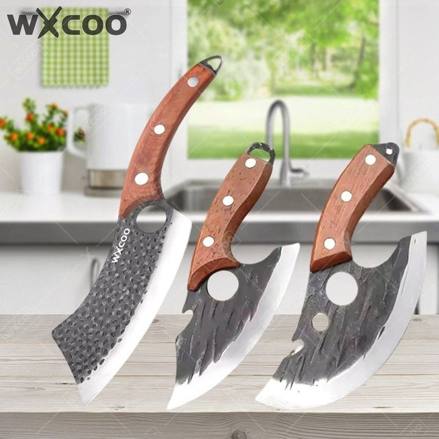WXCOO Handgeschmiedetes Metzgermesser aus Edelstahl mit Holzgriff und integriertem Flaschenöffner als Multifunktions-Küchenmesser für Fleisch und BBQ - Bild 1