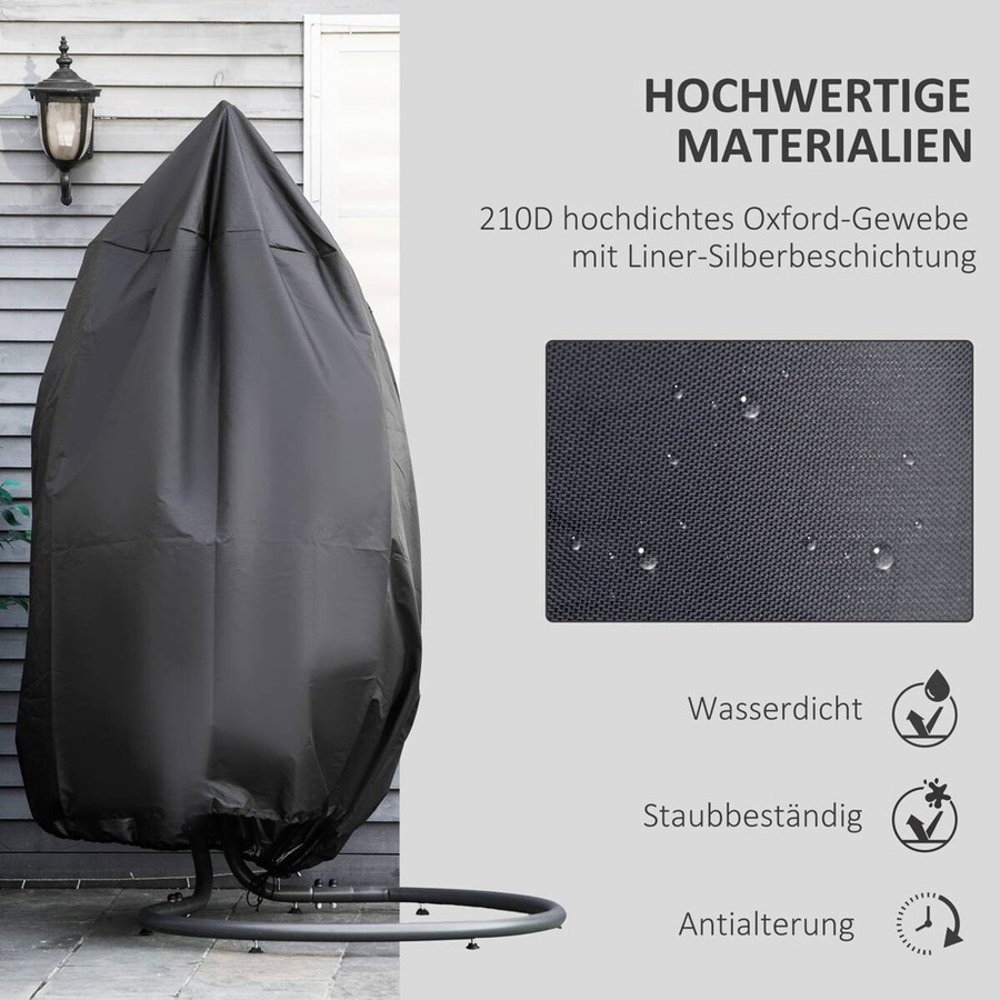 Outsunny Möbelabdeckung für Sessel aus wasserabweisendem Oxford-Gewebe, Schwarz, B: 115 cm, T: 115 cm, H: 190 cm - Bild 3