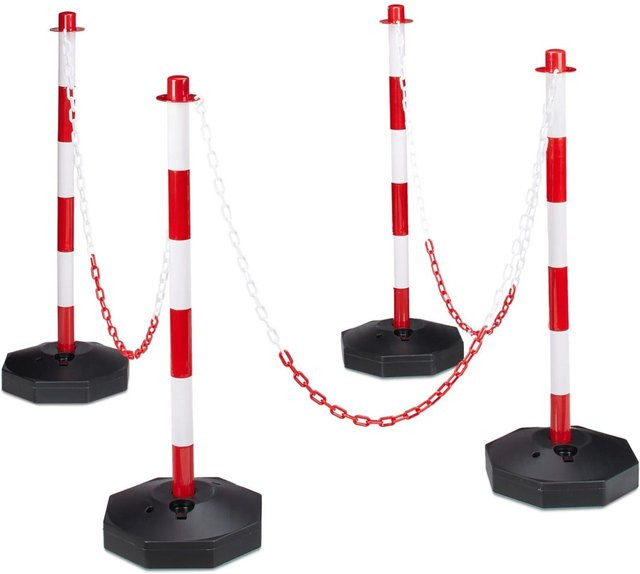 Relaxdays Absperrpfosten aus Kunststoff in Rot-Weiß mit Kette, befüllbar, H: 82 cm, B: 28 cm, T: 28 cm - Bild 1
