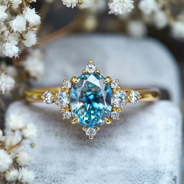 Huitan Noble Fancy Damenring, blau CZ, goldfarben/silberfarben - Bild 1