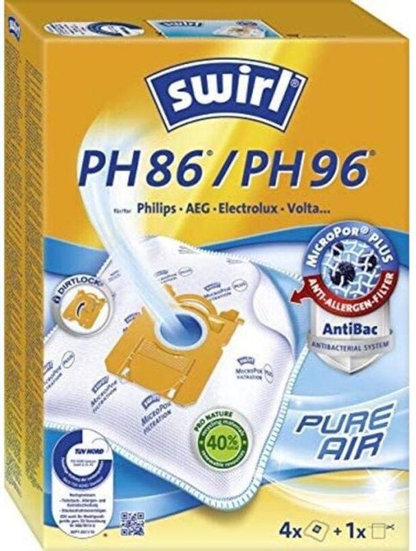Philips Swirl PH86 / PH96 Staubsaugerbeutel, 4 Stück, Grün/Weiß - Bild 2