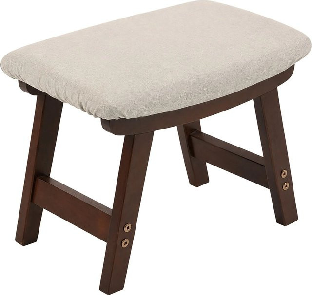Relaxdays Fußhocker aus Buchenholz mit Polsterung in Beige, B/T/H: 40 x 25 x 29 cm - Bild 1