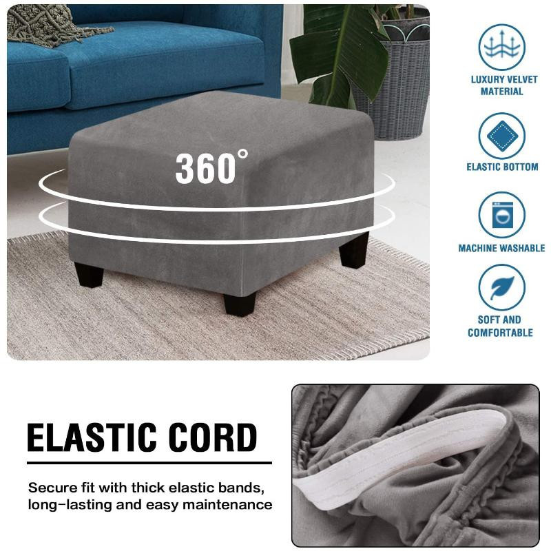 Coolazy Ottoman-Bezug aus Samtstoff in Schwarz, elastischer Stretch-Bezug für quadratische Fußhocker und Aufbewahrungshocker, waschbar und rutschfest - Bild 4