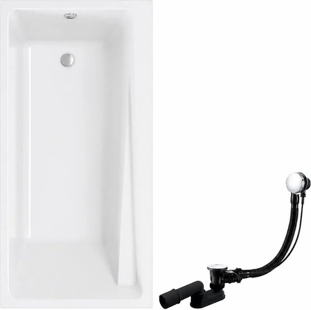 KOLMAN Badewanne Rechteck aus Acryl in Weiß mit Styroporverkleidung, Ablauf und Füßen, B/T: 160 x 75 cm - Bild 1