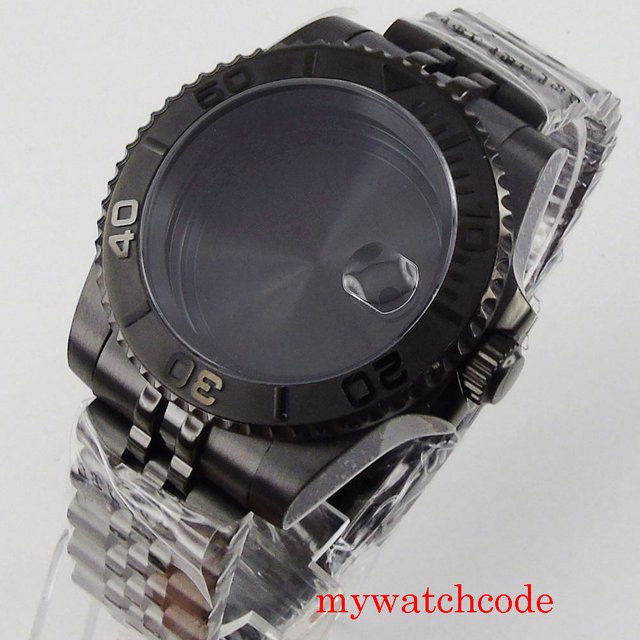 tandorio Uhrengehäuse, 40mm, PVD Schwarz, Edelstahl, Jubilee Stahlarmband, Saphirglas, Unisex - Bild 1