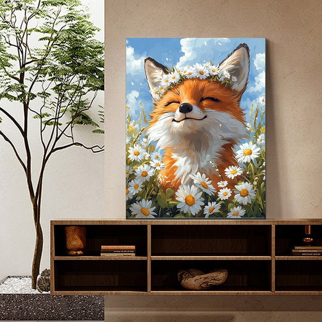 Malen nach Zahlen für Erwachsene von RUOPOTY mit Fuchs und Gänseblümchen als DIY Ölgemälde auf Leinwand in Mehrfarbig - Bild 1