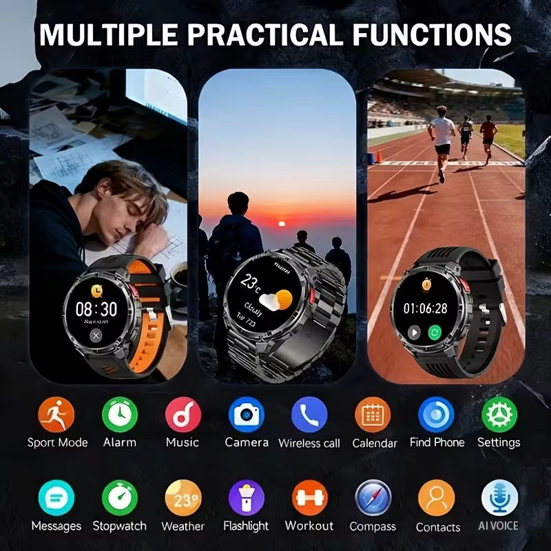 BOXUXING Smartwatch, T-REX3 Ultra, 1,7 Zoll AMOLED, 10 ATM, Herren, Schwarz - Bild 6