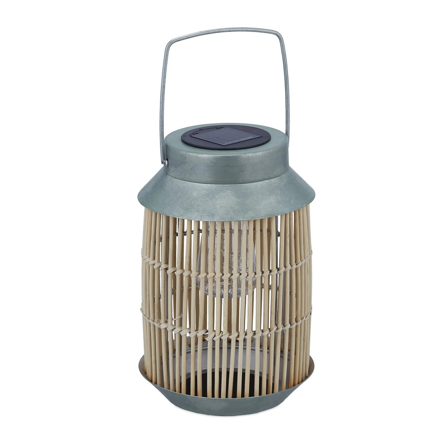 Relaxdays LED Solarlampe im Retro-Look aus Rattan und Metall in Silber mit Dämmerungssensor, Höhe: 26 cm, Breite: 17 cm - Bild 2