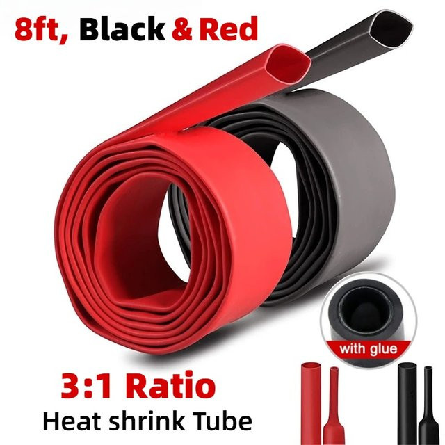 Doppelwand-Klebe-Schrumpfschlauch-Set für Kabelummantelung mit 3:1 Schrumpfverhältnis, Länge: 2,4 m, Farben: Schwarz und Rot - Bild 1