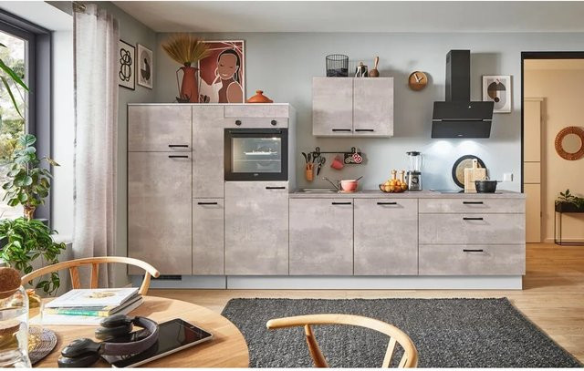 pino Küchenzeile Beton Art Perlgrau mit 1 Apothekerschrank und Geräteanschluss, Breite: 370 cm - Bild 1