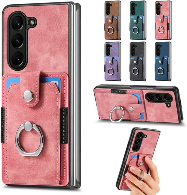 Retro Kunstleder Handyhülle mit Geldbörsenfunktion und Ringhalter für Samsung Galaxy Z Fold 7 6 5 4 3 5G in Blau - Bild 1