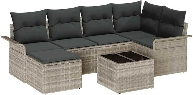7-teiliges vidaXL Garten-Sofa-Set mit Kissen aus Poly Rattan in Hellgrau - Bild 1