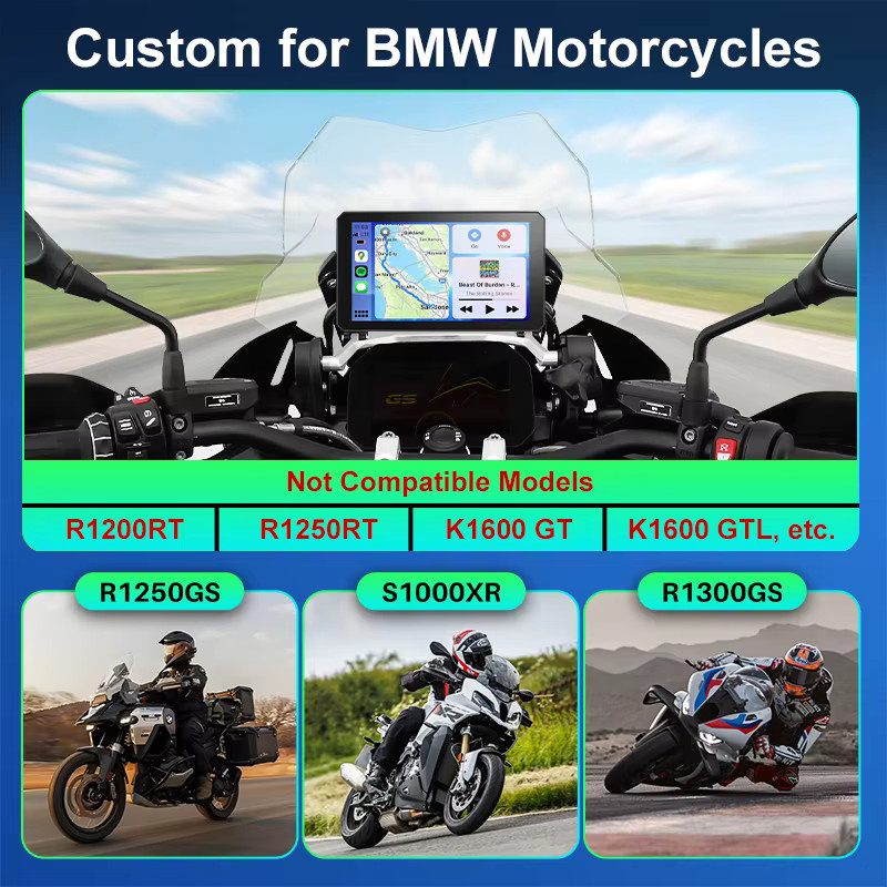 IYING Motorrad Navi mit 7 Zoll Display, Wireless CarPlay und Android Auto, Wasserdicht IP67, Bluetooth GPS Navigation mit IPS Touchscreen, Schwarz - Bild 5