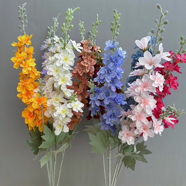 Yannew 8 Stück Delphinium-Kunstblumen aus Seide in Weiß, Rosa, Blau und Mehrfarbig für Hochzeitsdekoration und Blumenarrangements - Bild 1