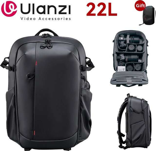 Ulanzi Fotografie-Rucksack in Schwarz, wasserdicht und kratzfest, 22 l Fassungsvermögen mit Schnellverschluss-Halterung für DSLR-Kameras - Bild 1