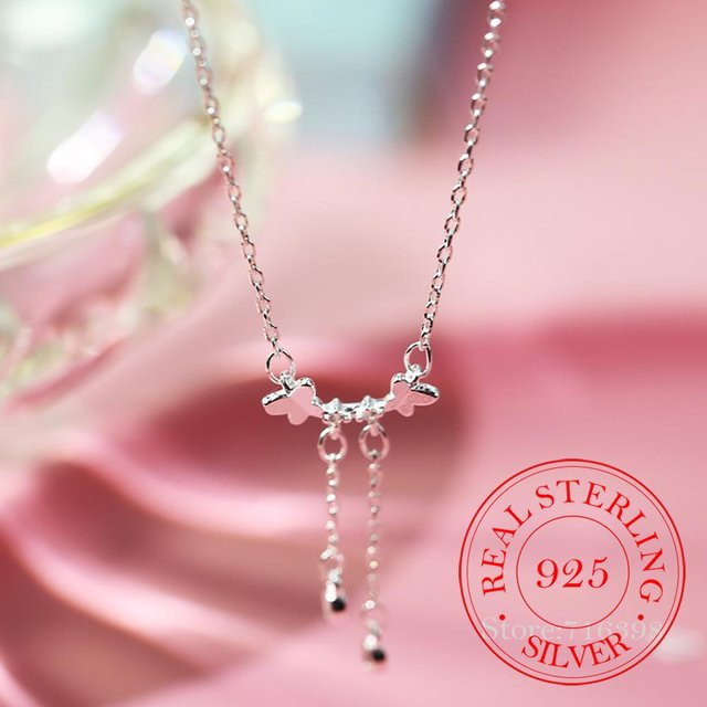 Halskette 925 Silber, Schmetterling Anhänger, pink, Damen - Bild 1