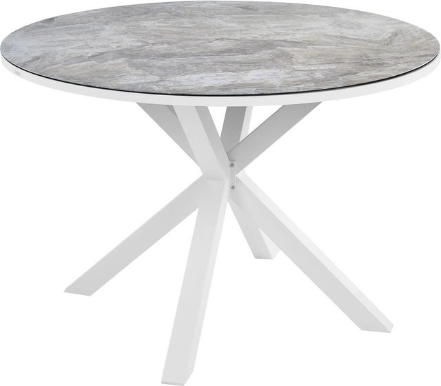 Beliani Runder Tisch MALETTO in Dunkelgrau und Weiß mit Glasplatte und Metallgestell, Durchmesser: 120 cm, Höhe: 75 cm - Bild 1