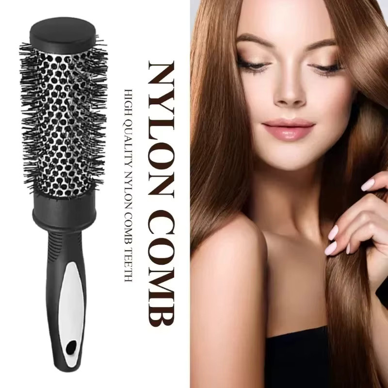 Runder Lockenrollenkamm, Nylonborsten, Schwarz, Unisex - Bild 2