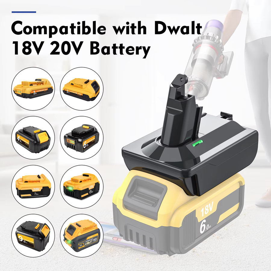 Powtree Akku-Adapter für Makita, Dewalt und Milwaukee 18V Lithium-Akkus zur Nutzung mit Dyson V6, V7 und V8 Staubsaugern, Farbe: Schwarz - Bild 3