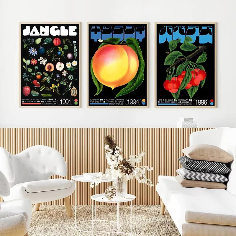 Potdemiel Leinwandkunst-Poster im japanischen Retro-Stil mit Rosen- und Obstbaum-Motiv, rahmenloses Wandbild mit floralem Design in Mehrfarben - Bild 2