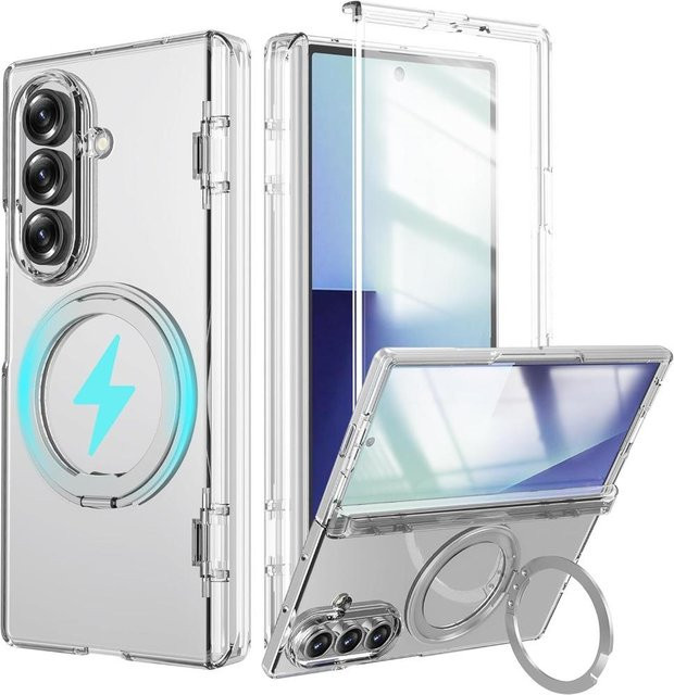 Samsung Galaxy Z Fold 7 Magnetische Hülle mit Ringständer und Scharnierabdeckung in Weiß - Bild 1