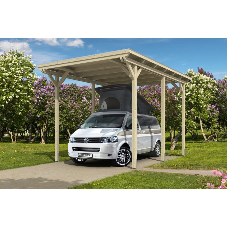 Skan Holz Caravan-Einzelcarport Emsland aus Fichte in Braun mit Aluminium-Dachplatten, Breite: 404 cm, Tiefe: 604 cm, Höhe: 372 cm - Bild 2