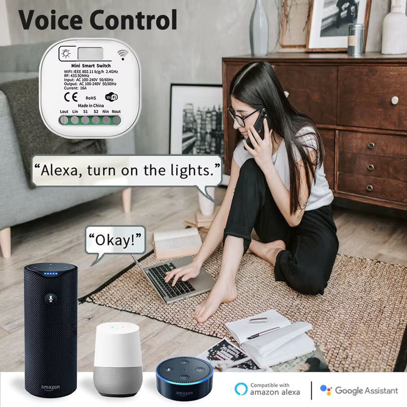 Tuya Smart Wifi Lichtschalter Weiß – Selbstversorgender WLAN Wandschalter ohne Batterie mit 433MHz Controller, 220V 16A, kompatibel mit Alexa - Bild 4