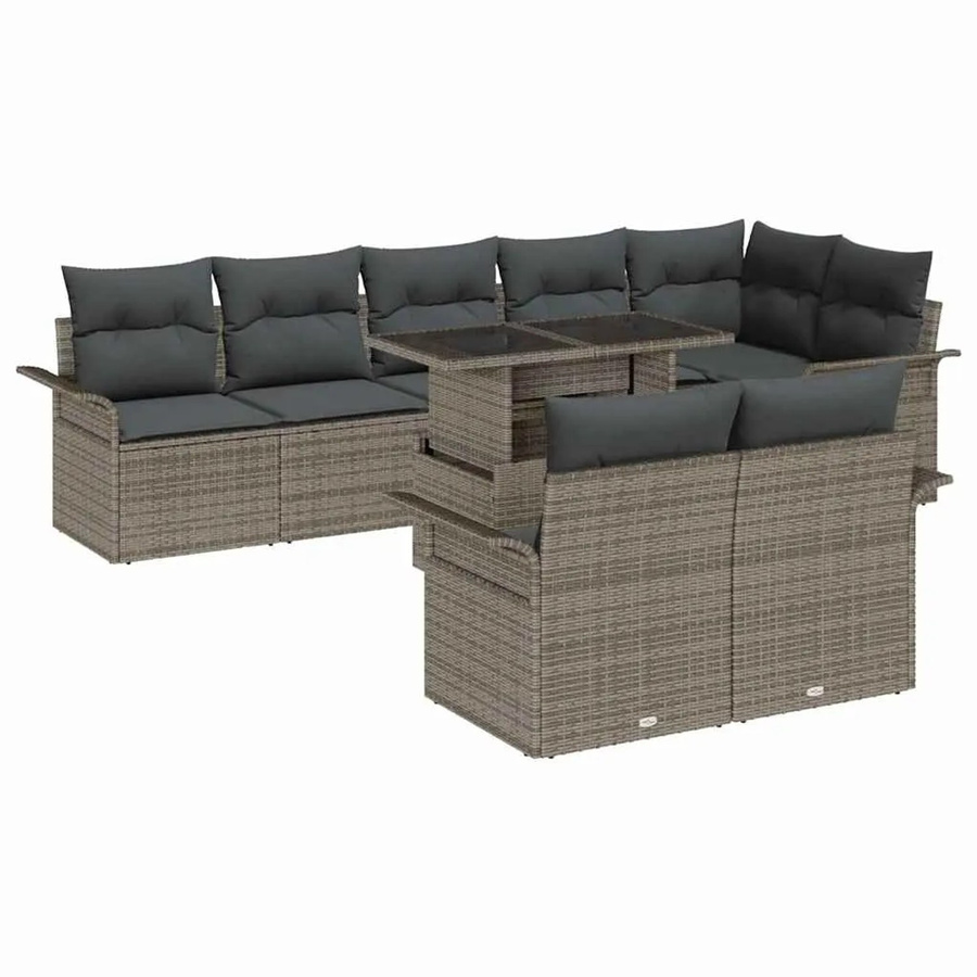 vidaXL Garten-Sofa-Set aus Poly Rattan in Grau mit 9 Teilen und Kissen - Bild 2