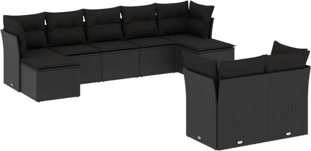vidaXL 9-tlg Garten-Sofagarnitur aus Poly Rattan mit Kissen in Schwarz Modell 46 - Bild 1