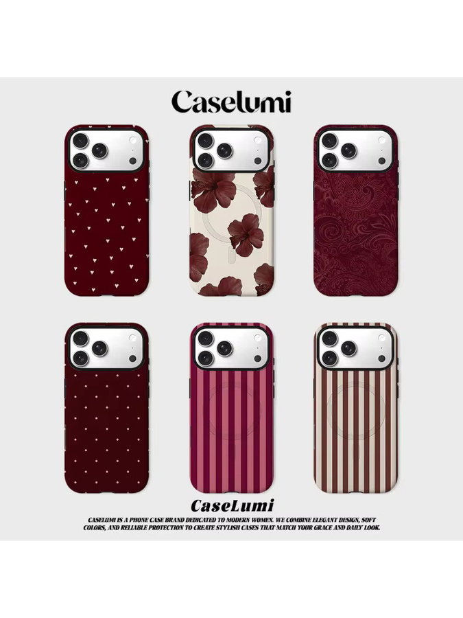 CaseLumi Matte Bumper MagSafe Schutzhülle für iPhone 17 16 15 14 13 Pro Max mit Burgunder Herz-Design in Rot - Bild 5