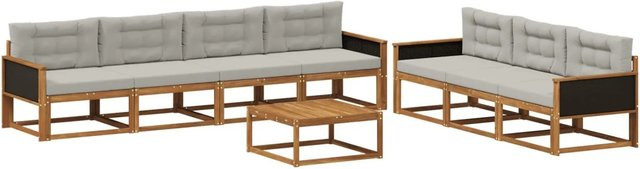 vidaXL Outdoor-Sofagarnitur aus Akazienholz mit 8-teiligem Set und Kissen in Natur und Hellgrau - Bild 1