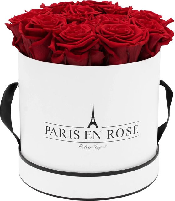 PARIS EN ROSE Rosenbox Weiß-Schwarz mit 14 Bordeaux Rosen, Durchmesser: 19 cm - Bild 1